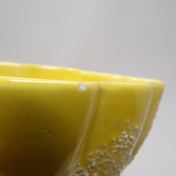 Vintage MCM Mid-Century Modern Yellow Splatter Glaze Vase Planter on Brass Stand - Picture 9 of 10